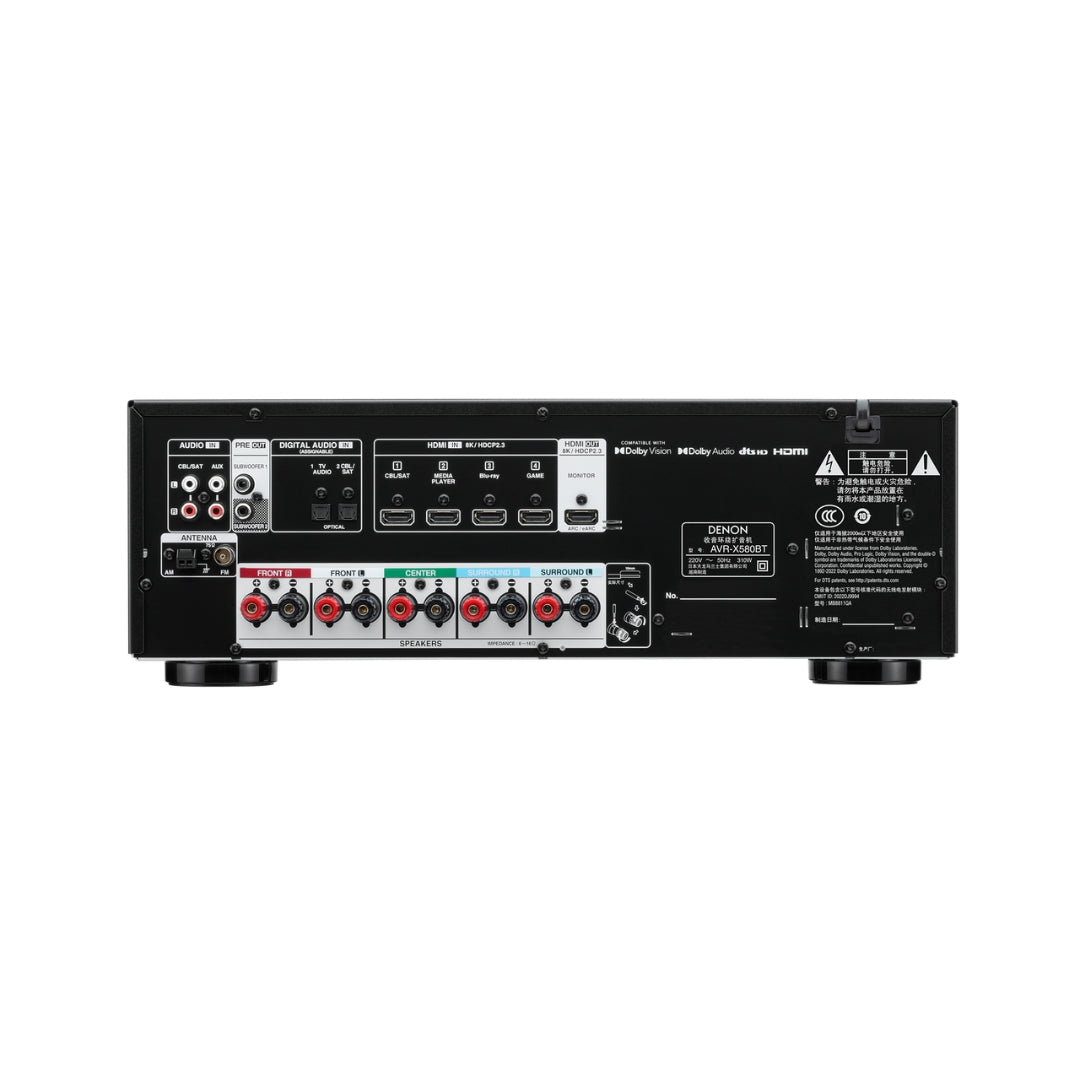 Black audio receiver with remote control on a white background