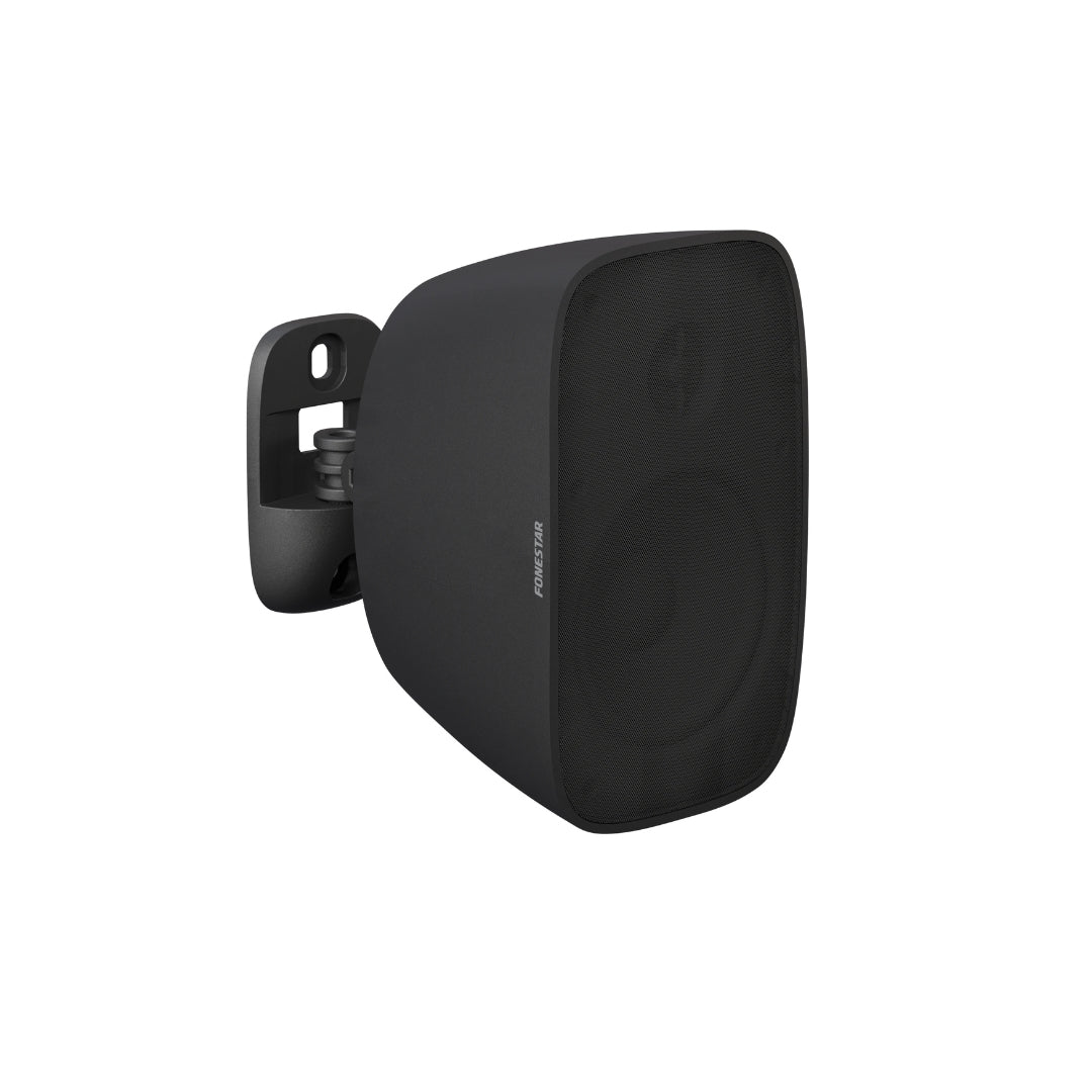 Black outdoor speaker on a white background