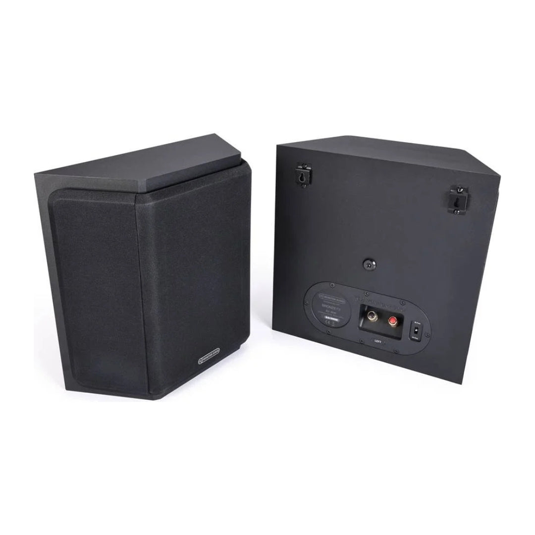 Pair of black speakers on a white background