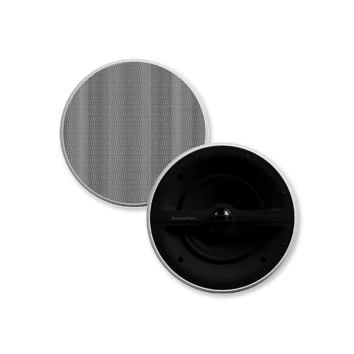 Round speaker with mesh cover on a white background