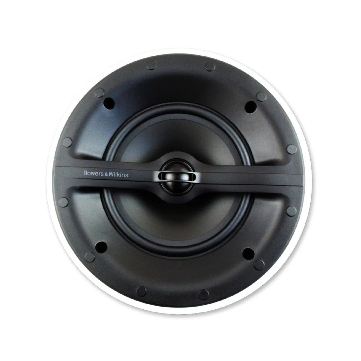 Round speaker with mesh cover on a white background