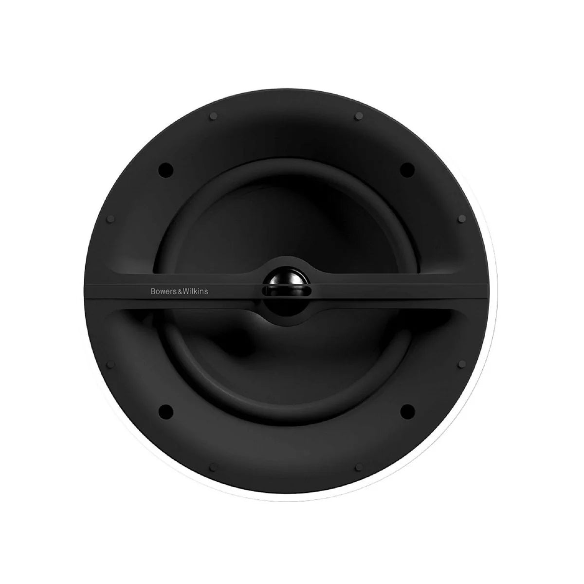 Black and white ceiling speakers on a white background