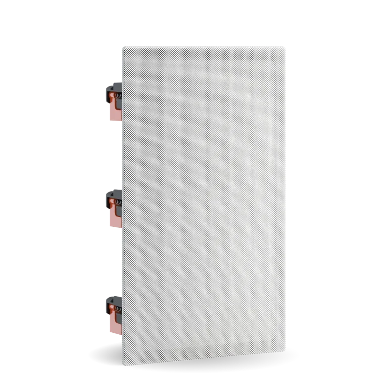 Rectangular white filter with copper-colored clips 