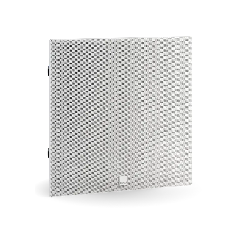 White textured square panel with a brand logo