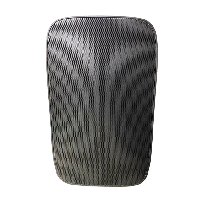 Black speaker grille on a white background