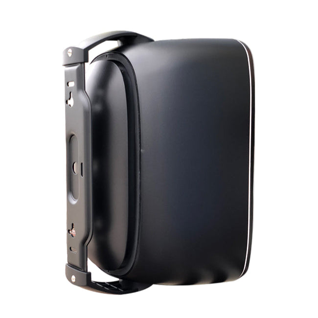 Black speaker grille on a white background
