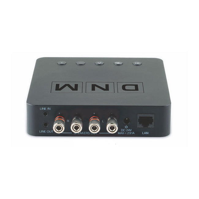Black electronic device with 'DNM' branding on a white background