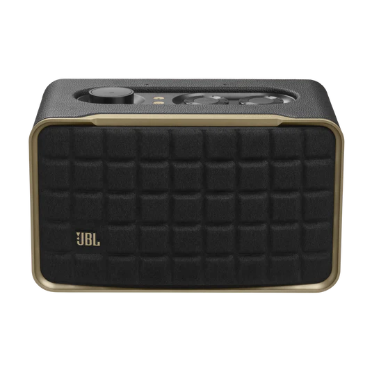 Black and gold JBL speaker 