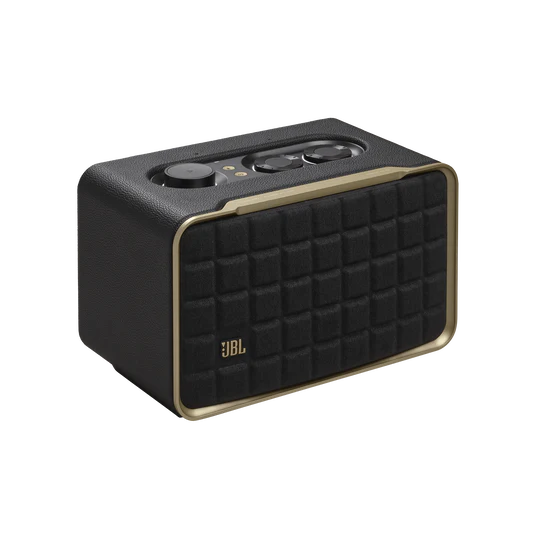 Black and gold JBL speaker 