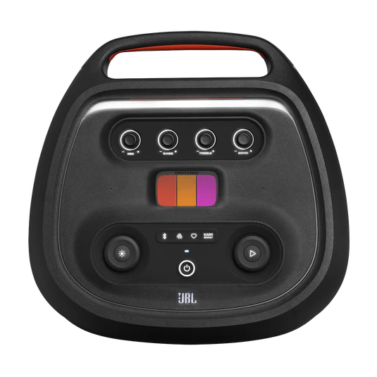 Portable speaker with control panel and JBL branding