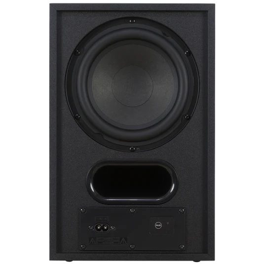Black subwoofer on a white background