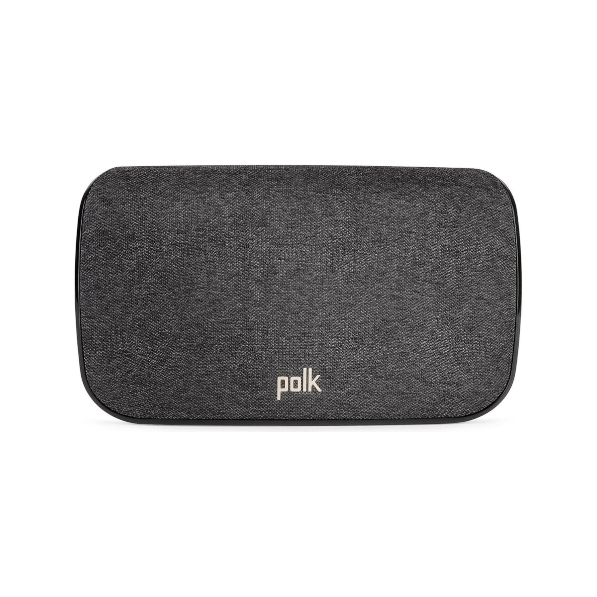 Black speaker cover with Polk logo on a white background