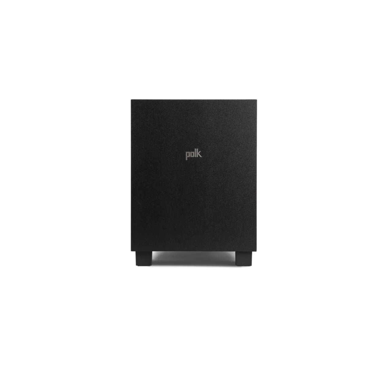 Black Polk audio subwoofer on a white background