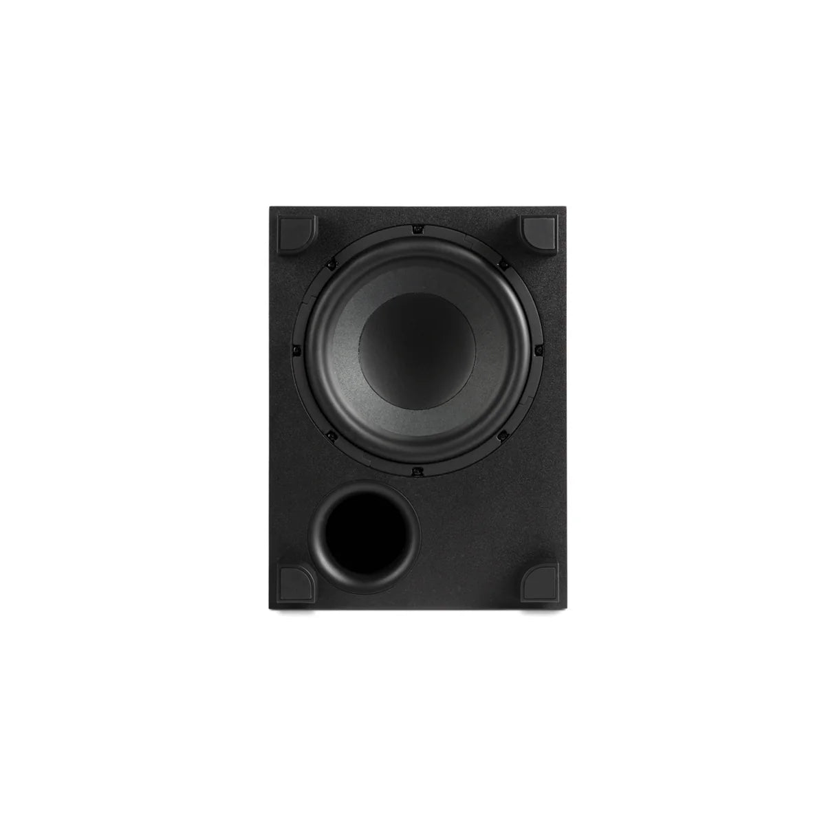 Black subwoofer on a white background