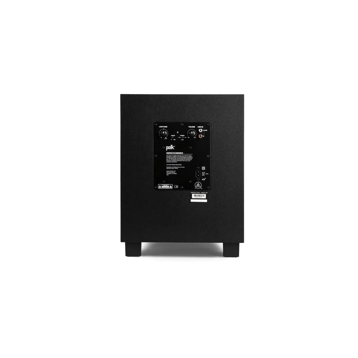 Black subwoofer with Polk logo on a white background