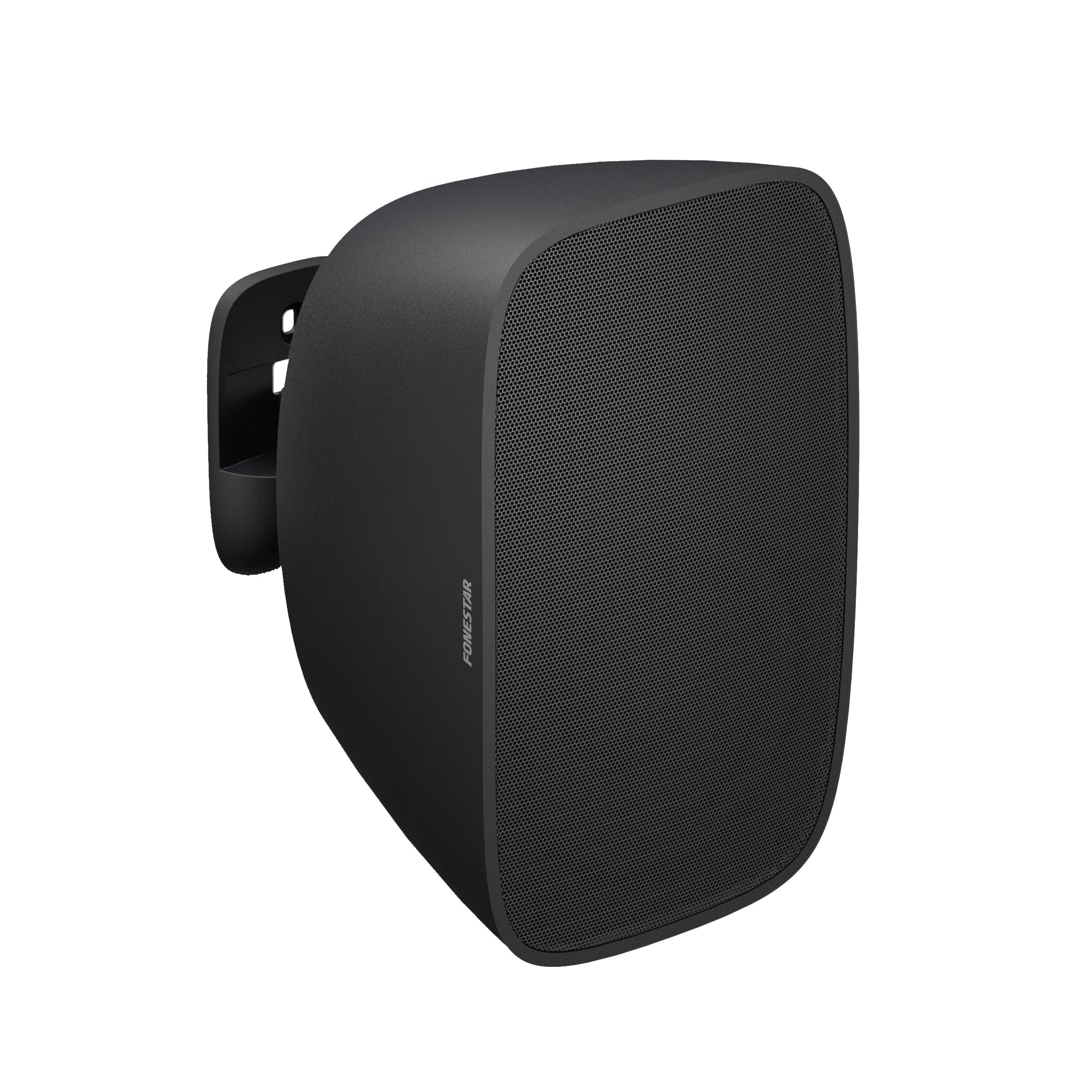Black outdoor speaker on a white background