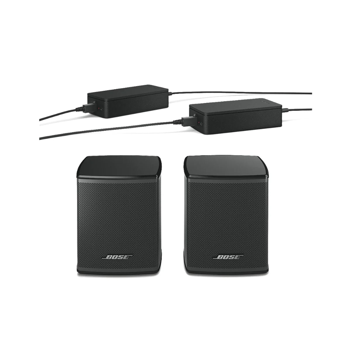 Two Bose speakers with power adapters