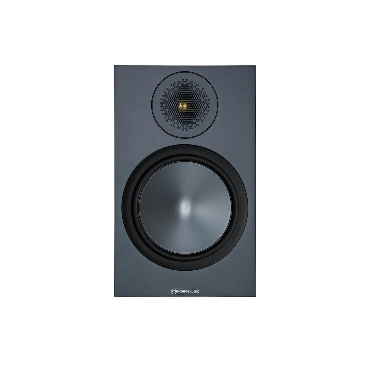 Pair of black speakers on a white background