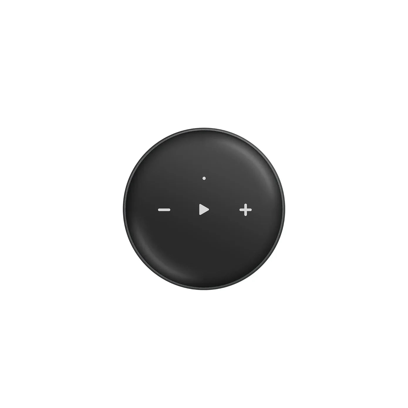 Black circular control with buttons on a white background